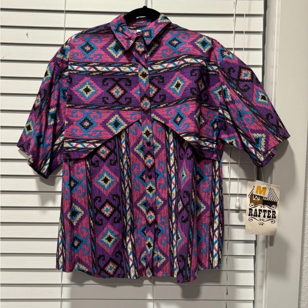 Purple and Blue Geometric Button Down Shirt